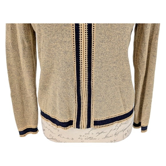 VTG Cropped Sweater SIZE SP- Tan Heather-Front Zip-Black Crochet Trim-Y2K-Retro - Picture 5 of 13